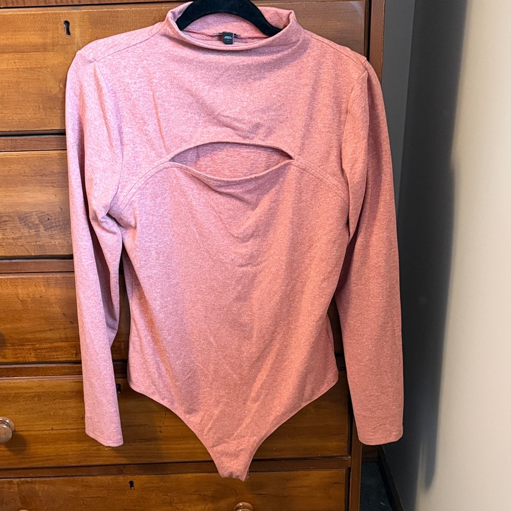 Express Coral Long Sleeve Bodysuit Top